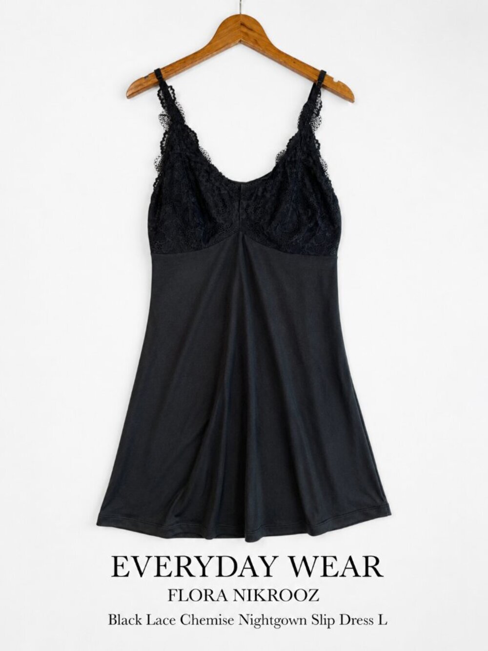Flora Nikrooz Black Lace Chemise Nightgown Slip Dress L